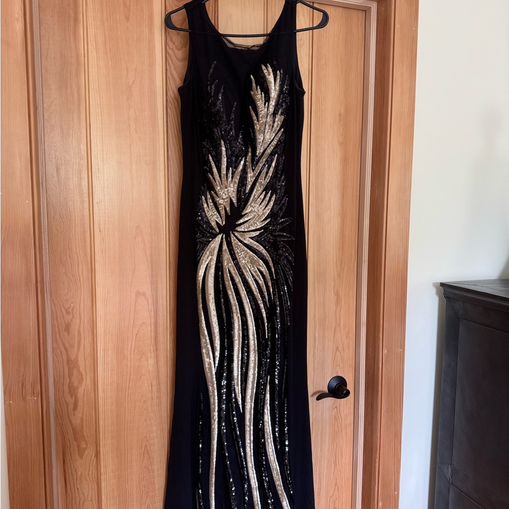 Elegant Black and Gold Evening Dress
